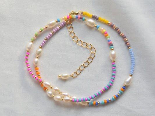 Colorful pearl necklace, bead and pearl necklace, birthday gift for best friend, Valentines gift for her necklace, freshwater pearl choker