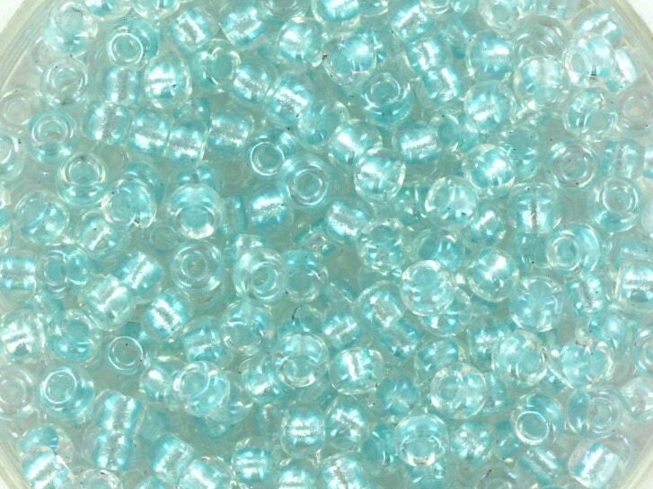 10g Miyuki seed beads 8/0, fancy lined soft aqua 3638, japanese beads, turquoise blue beads, size 3mm, bright color beads, Miyuki blue beads