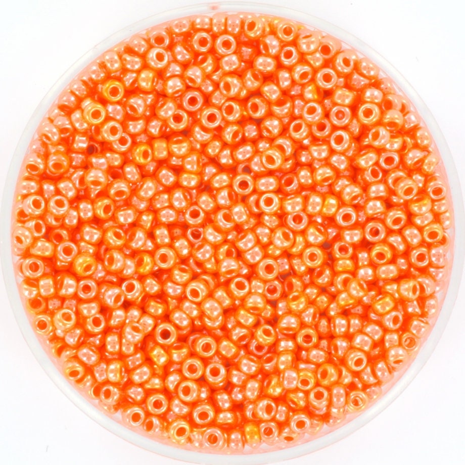 Miyuki seed beads 11/0, opaque luster light orange 423, 10g japanese beads, orange glass beads, size 2mm, orange rocailles, Miyuki orange