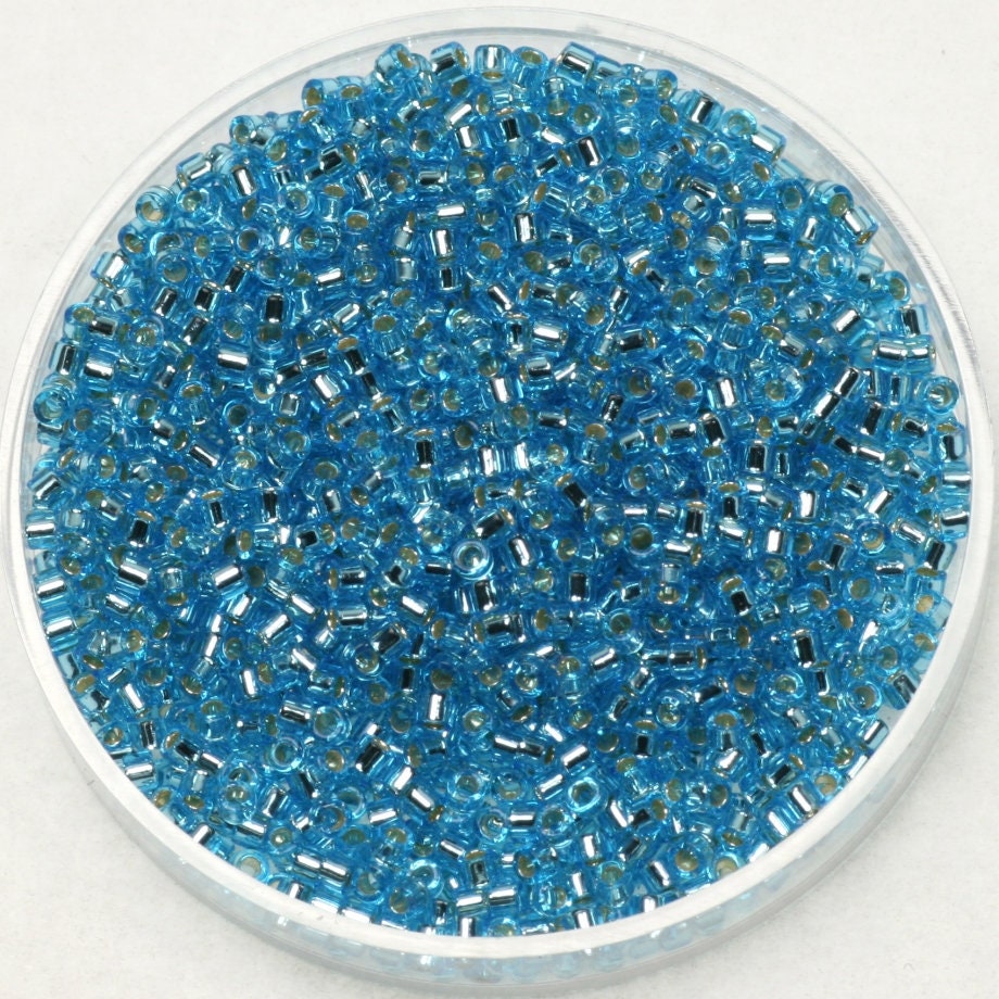 Miyuki Delica beads silverlined ocean blue, 5g 11/0 DB1209, cylindrical beads, size 1.6mm, transparent blue Miyuki, color DB 1209, turquoise