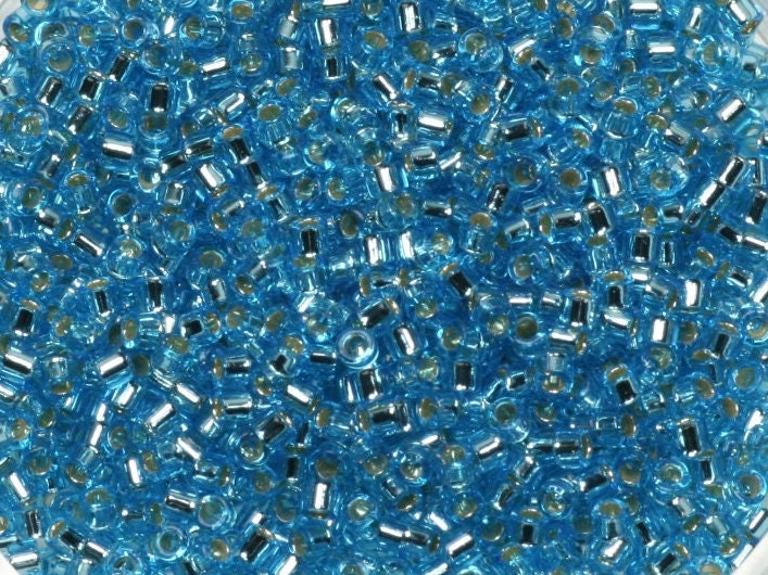 Miyuki Delica beads silverlined ocean blue, 5g 11/0 DB1209, cylindrical beads, size 1.6mm, transparent blue Miyuki, color DB 1209, turquoise