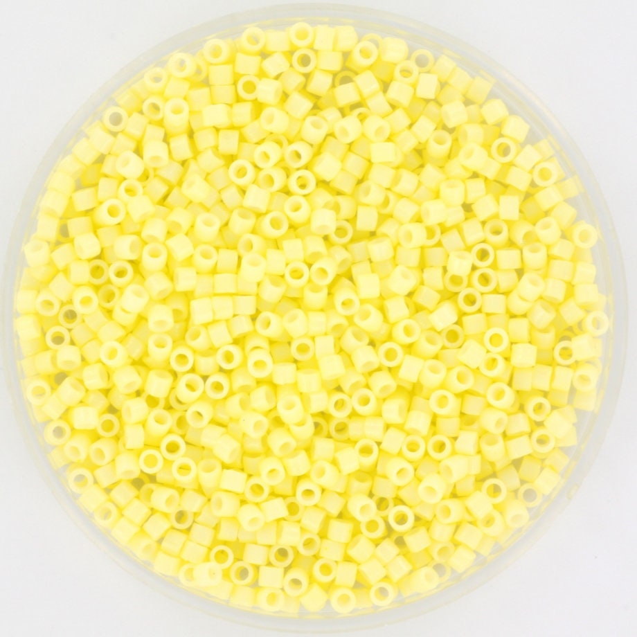 Miyuki Delica beads duracoat opaque dyed light lemon ice, 5g 11/0 DB2101, cylindrical beads, 1.6mm beads, light yellow Miyuki, DB 2101