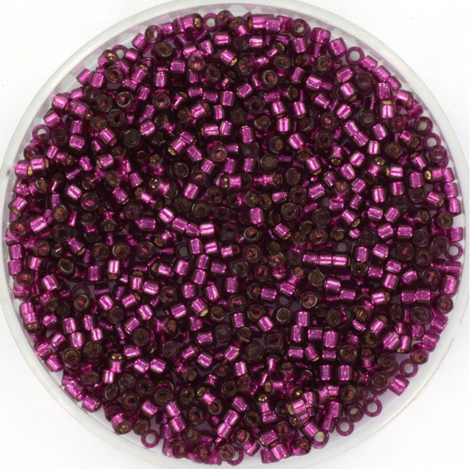 Miyuki Delica beads silverlined dyed raspberry, 5g 11/0 DB1342, cylindrical beads, size 1.6mm, transparent purple Miyuki, color DB 1342