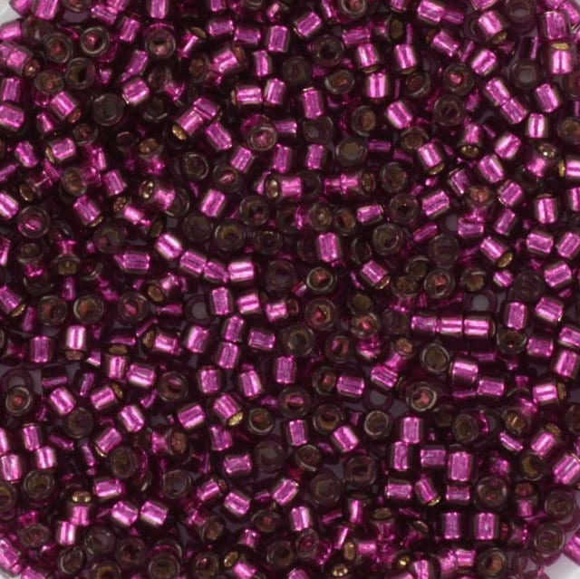 Miyuki Delica beads silverlined dyed raspberry, 5g 11/0 DB1342, cylindrical beads, size 1.6mm, transparent purple Miyuki, color DB 1342