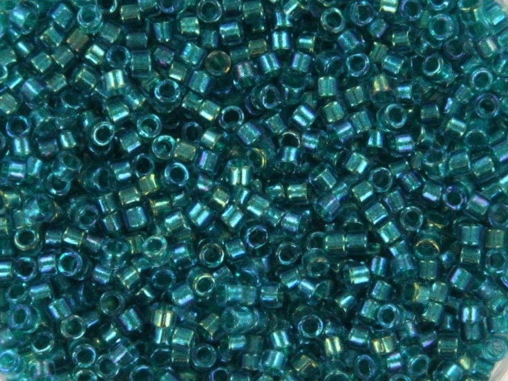 Miyuki Delica beads fancy lined teal, 5g 11/0 DB2380, cylindrical beads, size 1.6mm, transparent blue Miyuki, color DB 2380, turquoise blue