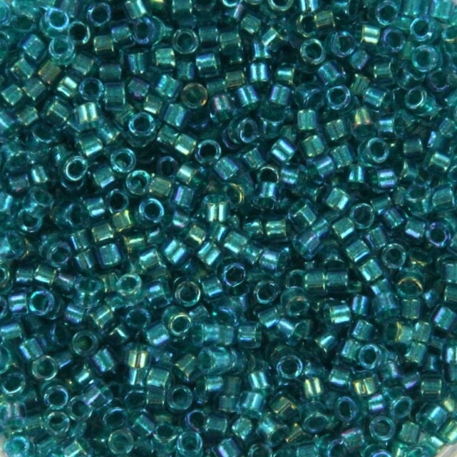 Miyuki Delica beads fancy lined teal, 5g 11/0 DB2380, cylindrical beads, size 1.6mm, transparent blue Miyuki, color DB 2380, turquoise blue