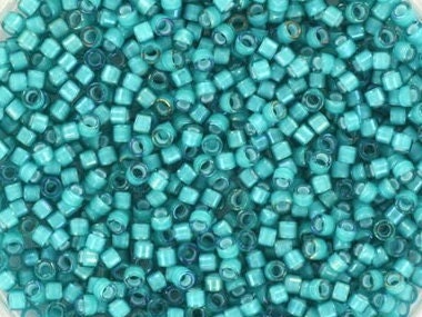 Miyuki Delica beads white lined ab teal, 5g 11/0 DB1782, cylindrical beads, size 1.6mm, transparent blue Miyuki, color DB 1782, turquoise