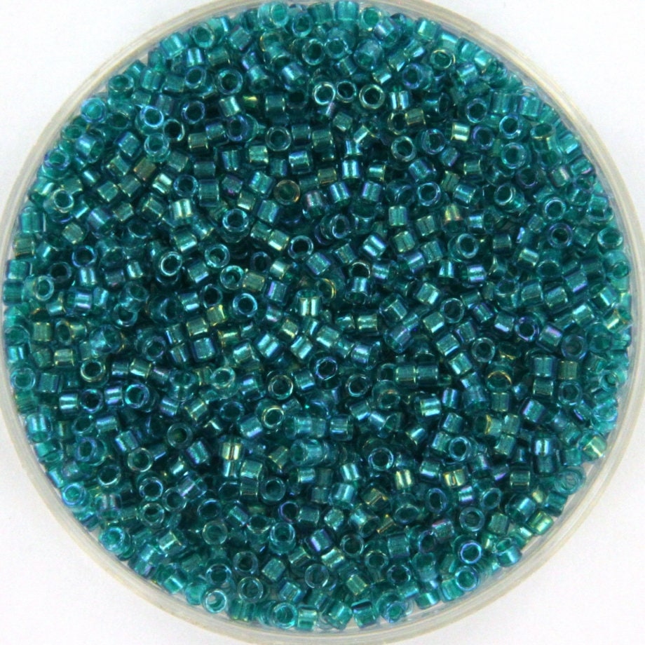 Miyuki Delica beads fancy lined teal, 5g 11/0 DB2380, cylindrical beads, size 1.6mm, transparent blue Miyuki, color DB 2380, turquoise blue