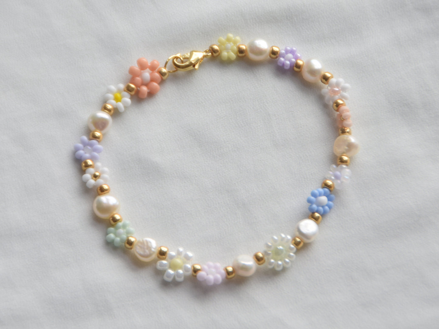 Freshwater pearl flower bracelet colorful bead and pearl bracelet, Birthday gift for girlfriend, boho jewelry, Valentine bracelet gift