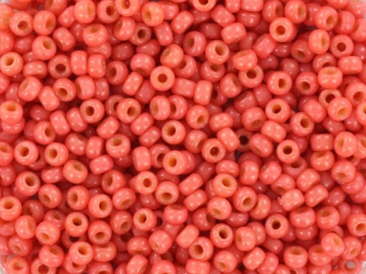 10g Miyuki seed beads 11/0, duracoat opaque light watermelon 4464, japanese beads, color pink rocailles, size 2mm, bright, Miyuki red beads