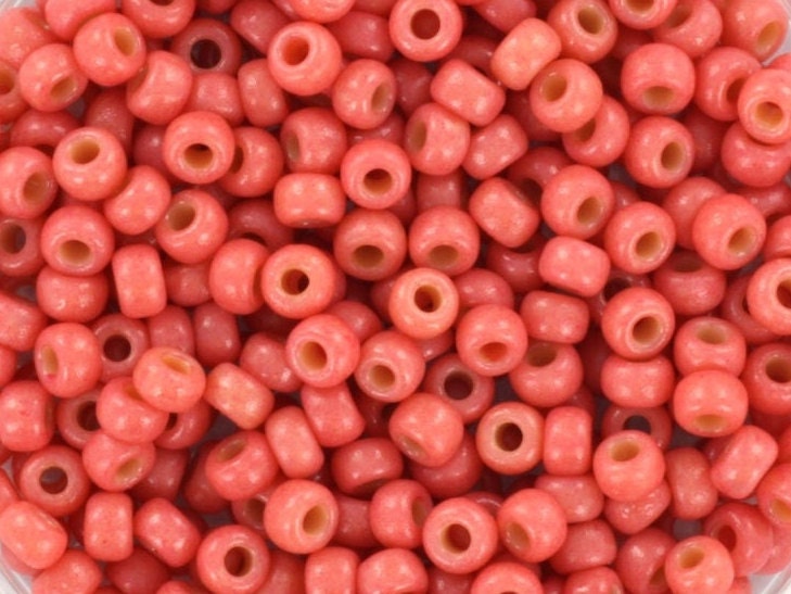 10g Miyuki seed beads 8/0, duracoat opaque light watermelon 4464, japanese beads, color pink rocailles, size 3mm, bright, Miyuki red beads