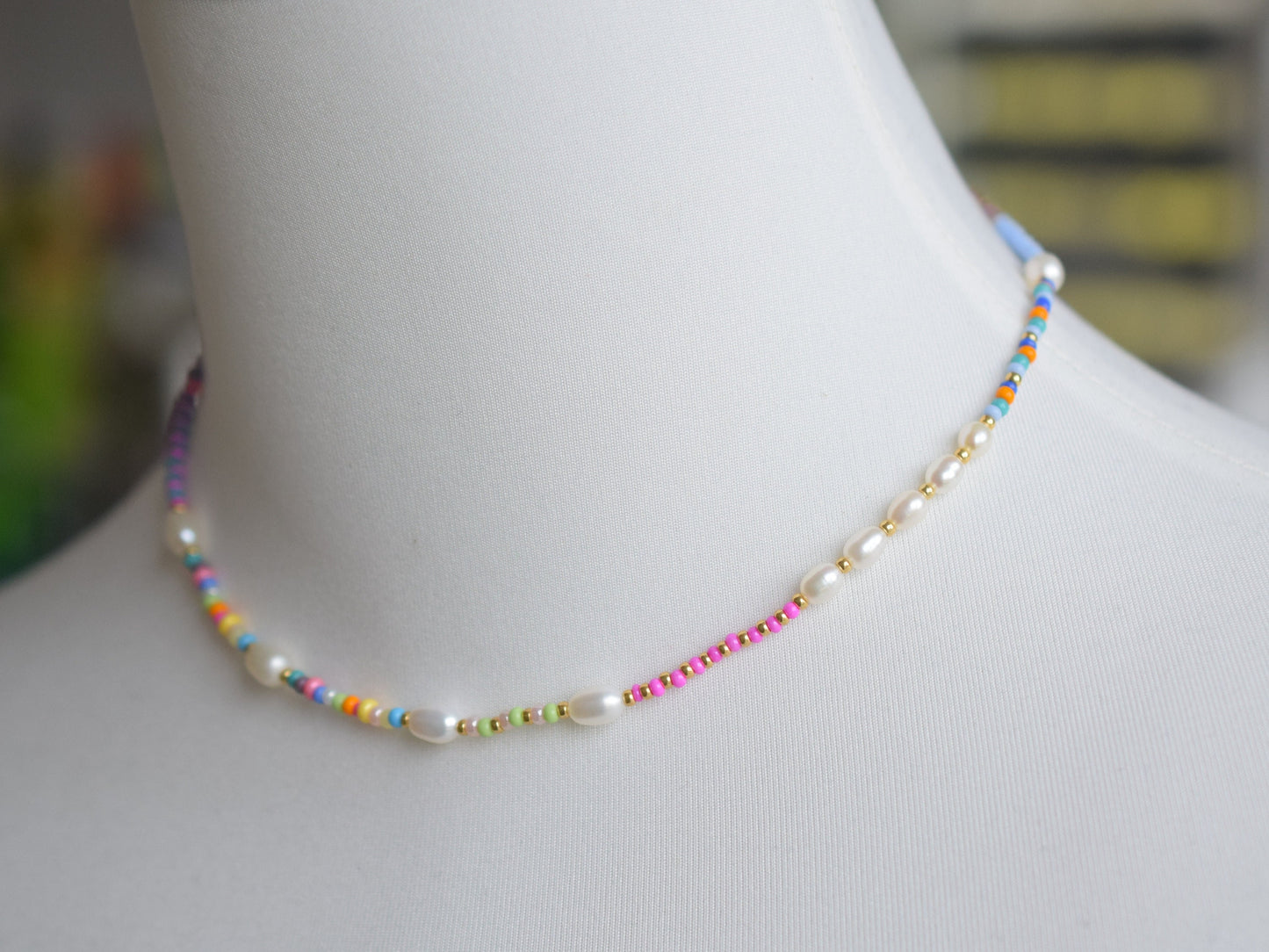 Colorful pearl necklace, bead and pearl necklace, birthday gift for best friend, Valentines gift for her necklace, freshwater pearl choker