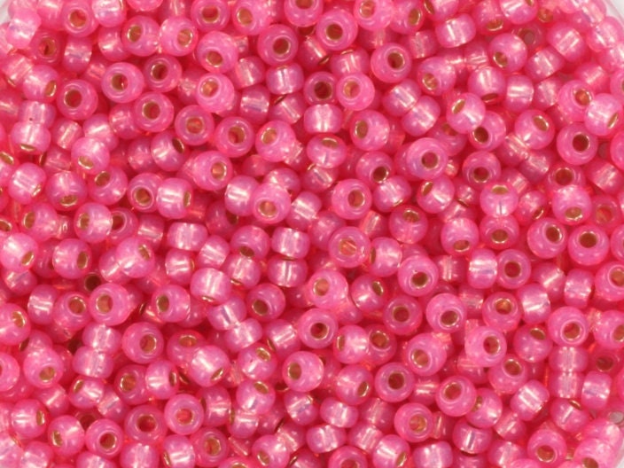 10g Miyuki seed beads 11/0, silverlined alabaster dyed rose 556, japanese beads, transparent pink rocailles, size 2mm, Miyuki pink beads