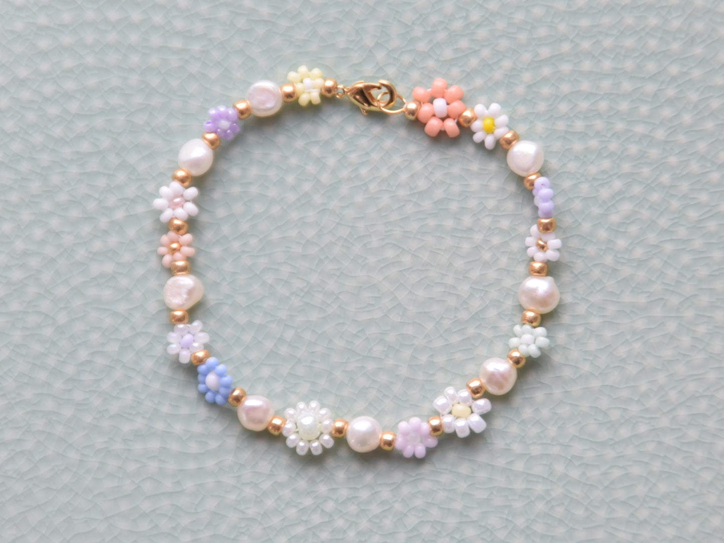 Freshwater pearl flower bracelet colorful bead and pearl bracelet, Birthday gift for girlfriend, boho jewelry, Valentine bracelet gift