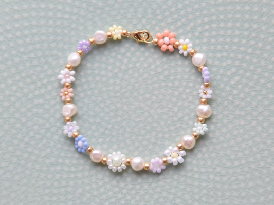 Freshwater pearl flower bracelet colorful bead and pearl bracelet, Birthday gift for girlfriend, boho jewelry, Valentine bracelet gift