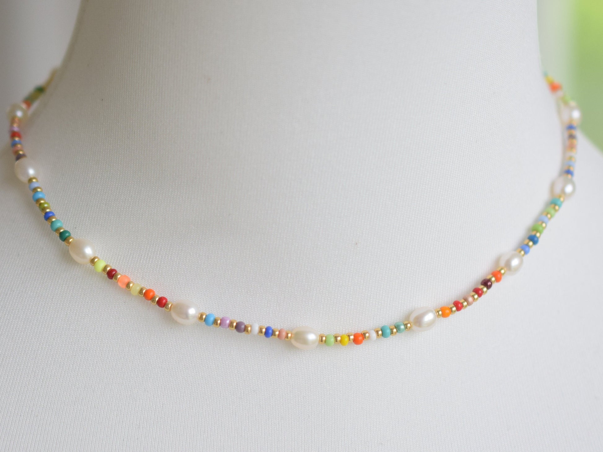 Colorful beaded necklace, freshwater pearl necklace, layering necklace, mixed bead and pearl necklace, choker necklace, gift for girlfriend