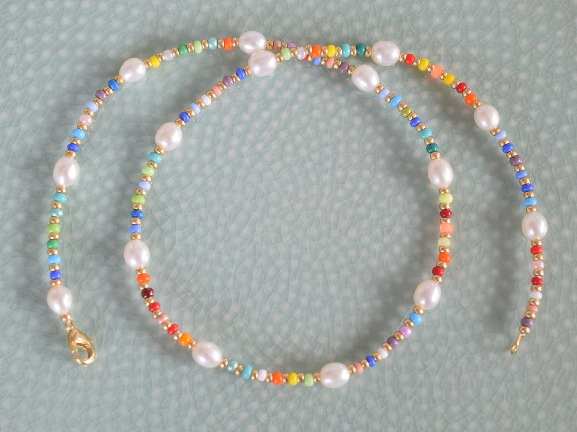 Colorful beaded necklace, freshwater pearl necklace, layering necklace, mixed bead and pearl necklace, choker necklace, gift for girlfriend