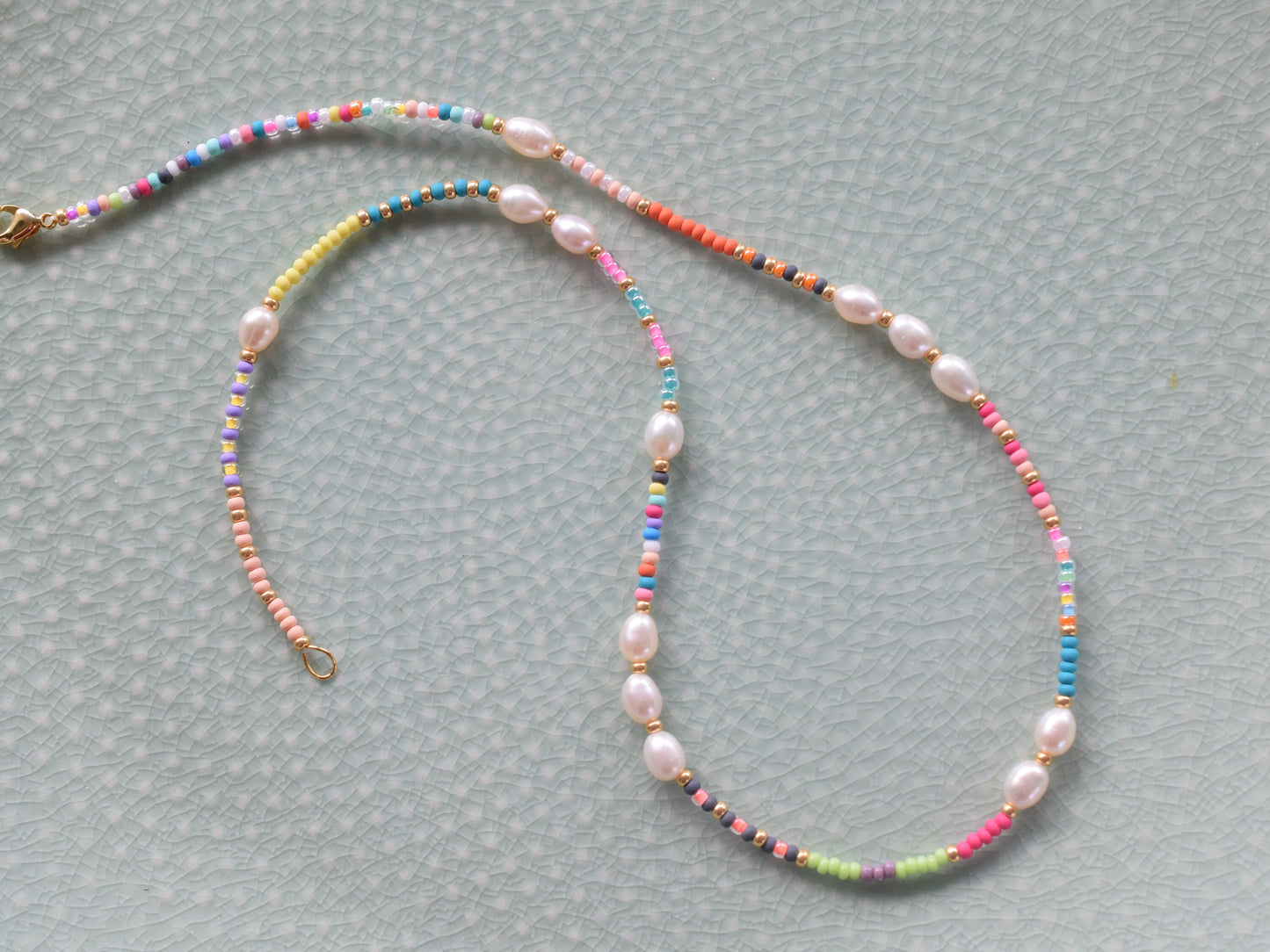 Colorful beaded necklace, freshwater pearl necklace, layering necklace, mixed beads, summer choker necklace, birthday gift for best friend