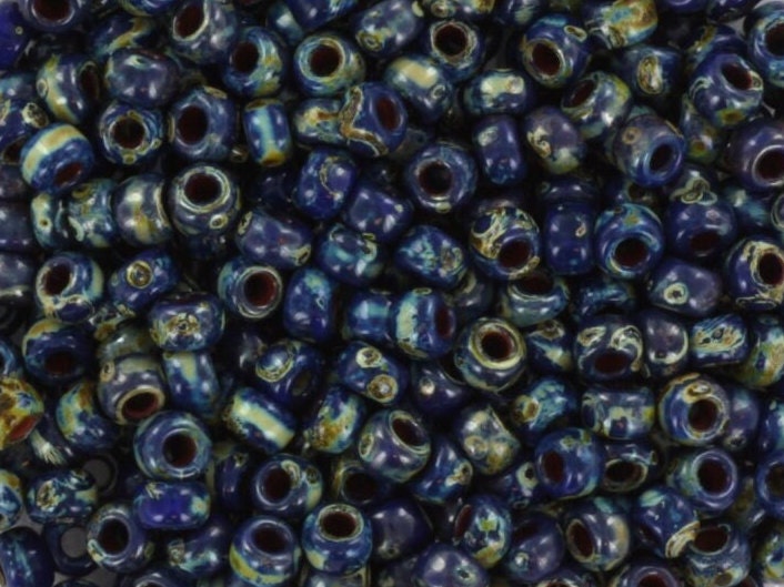 10g Miyuki seed beads 8/0, opaque picasso cobalt 4518, japanese beads, size 3mm, blue marbled, round rocailles, DIY jewelry supplies