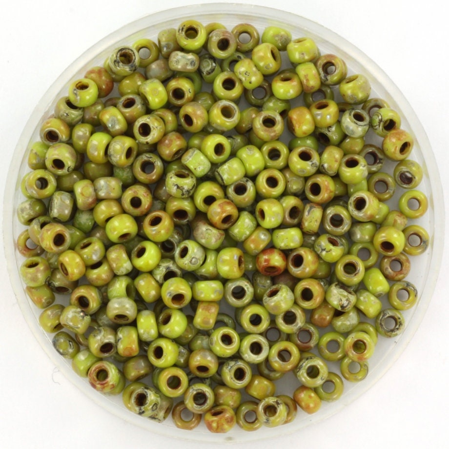 10g Miyuki seed beads 8/0, opaque picasso chartreuse 4515, japanese beads, size 3mm, green marbled, round rocailles, DIY jewelry supplies