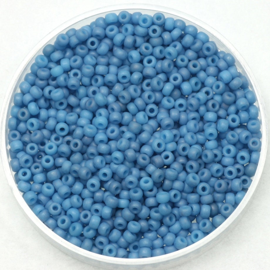 Miyuki seed beads 11/0, opaque matte luster pale denim 2074 10g, japanese beads, light blue beads, size 11/0 2mm, blue round rocailles