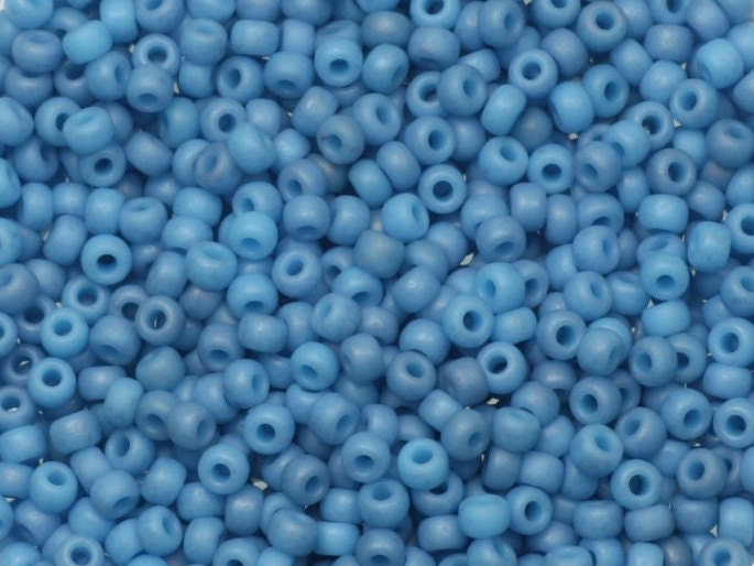 Miyuki seed beads 11/0, opaque matte luster pale denim 2074 10g, japanese beads, light blue beads, size 11/0 2mm, blue round rocailles