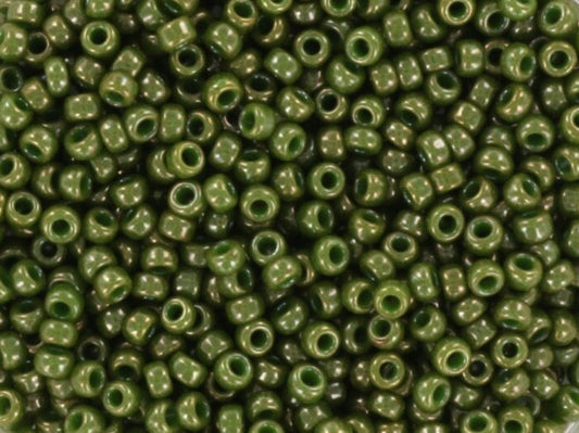 Miyuki seed beads 11/0, opaque luster khaki 2539L 10g, japanese beads, dark green beads, size 11/0 2mm, green round rocailles