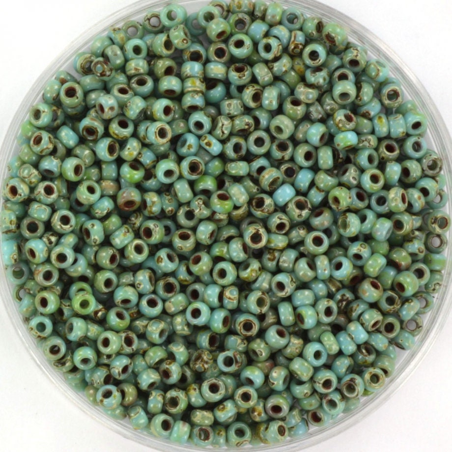 Miyuki seed beads 11/0, opaque picasso turquoise blue 4514 10g, japanese beads, 2mm small beads, marbled turquoise seed beads