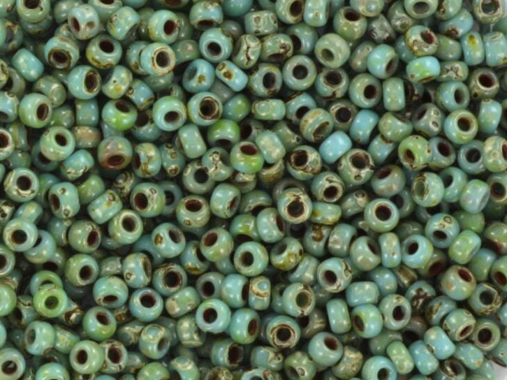 Miyuki seed beads 11/0, opaque picasso turquoise blue 4514 10g, japanese beads, 2mm small beads, marbled turquoise seed beads