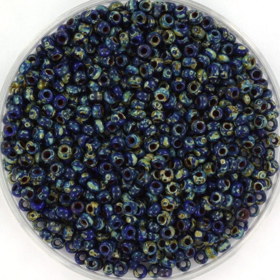 Miyuki seed beads 11/0, opaque picasso cobalt 4518 10g, Miyuki picasso dark blue, japanese beads, 2mm small beads, marbled blue seed beads