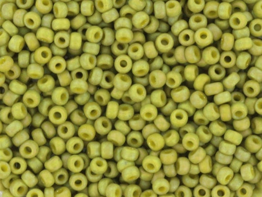 Miyuki seed beads 11/0, opaque glazed frosted rainbow olive 4697 10g, japanese beads, green rocailles, size 11 2mm, Miyuki matte green