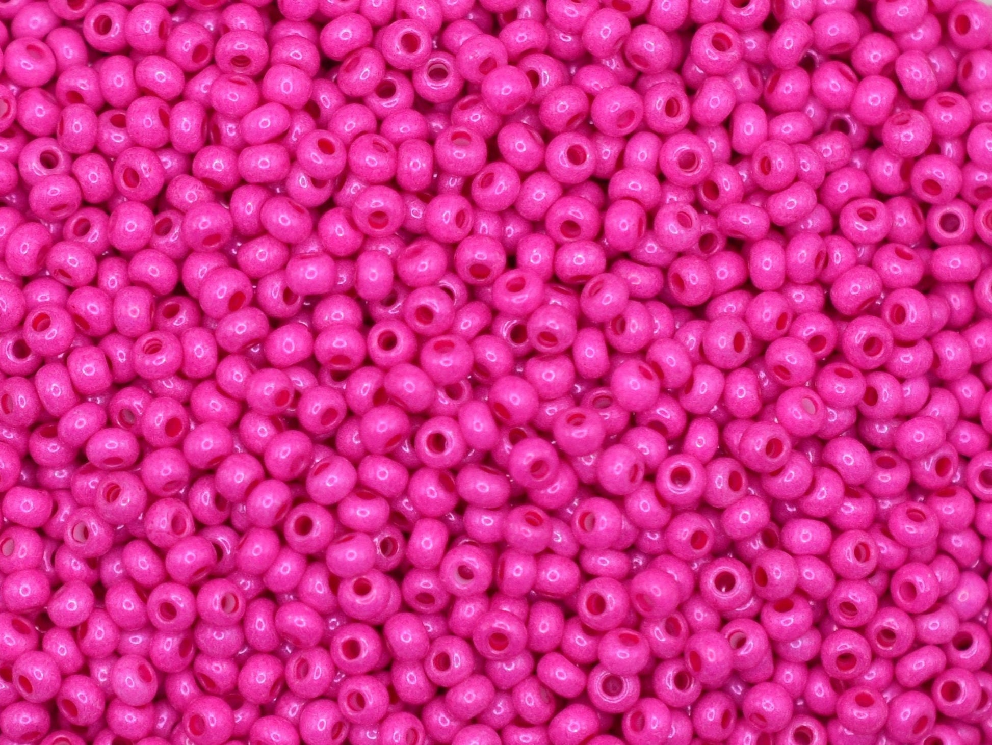 Preciosa Ornela 10/0 pink intensive dyed chalkwhite 16A26 20g, hot pink seed beads, bohemian beads, Czech seed beads