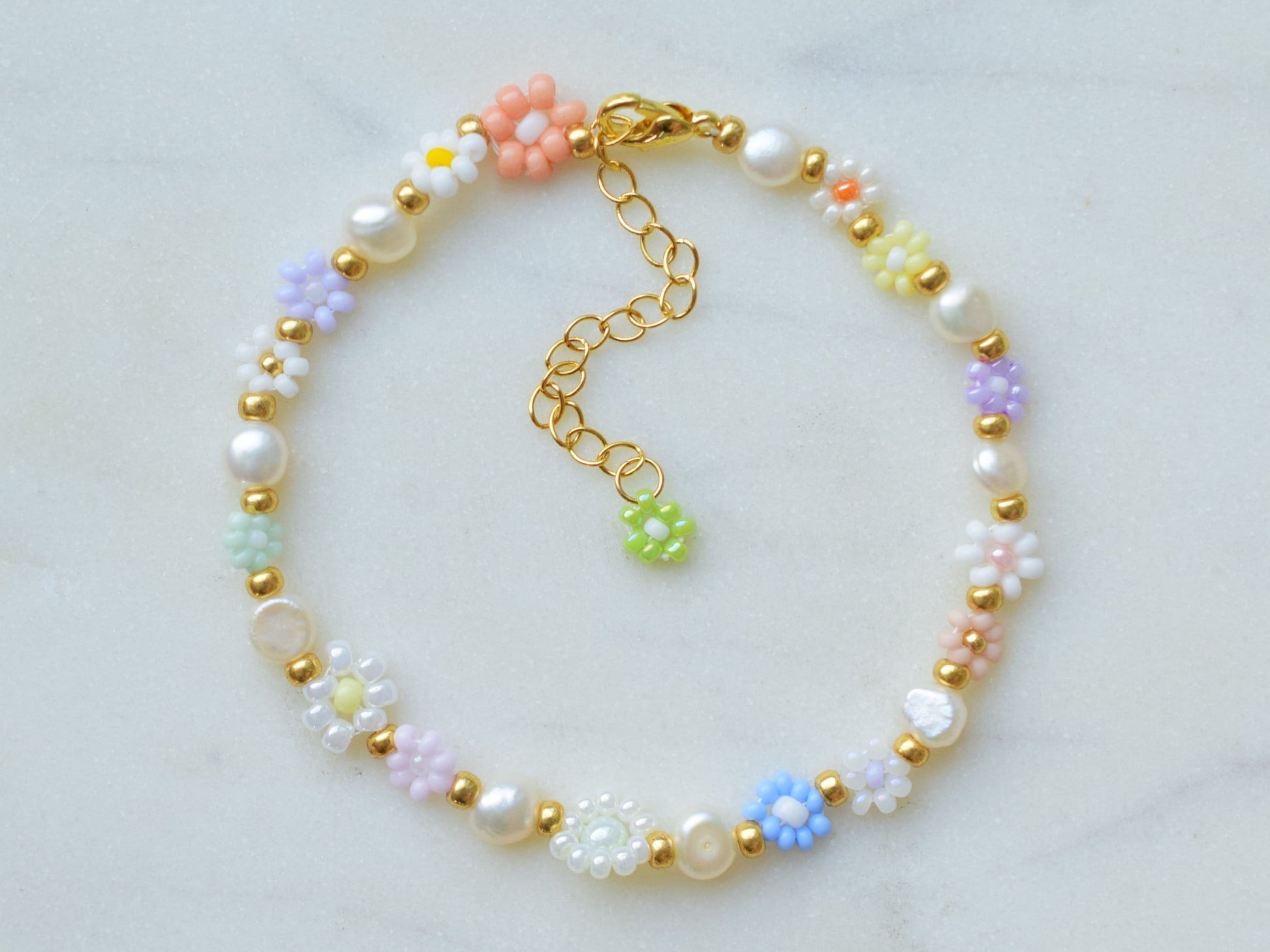 Freshwater pearl flower bracelet colorful bead and pearl bracelet, Birthday gift for girlfriend, boho jewelry, Valentine bracelet gift