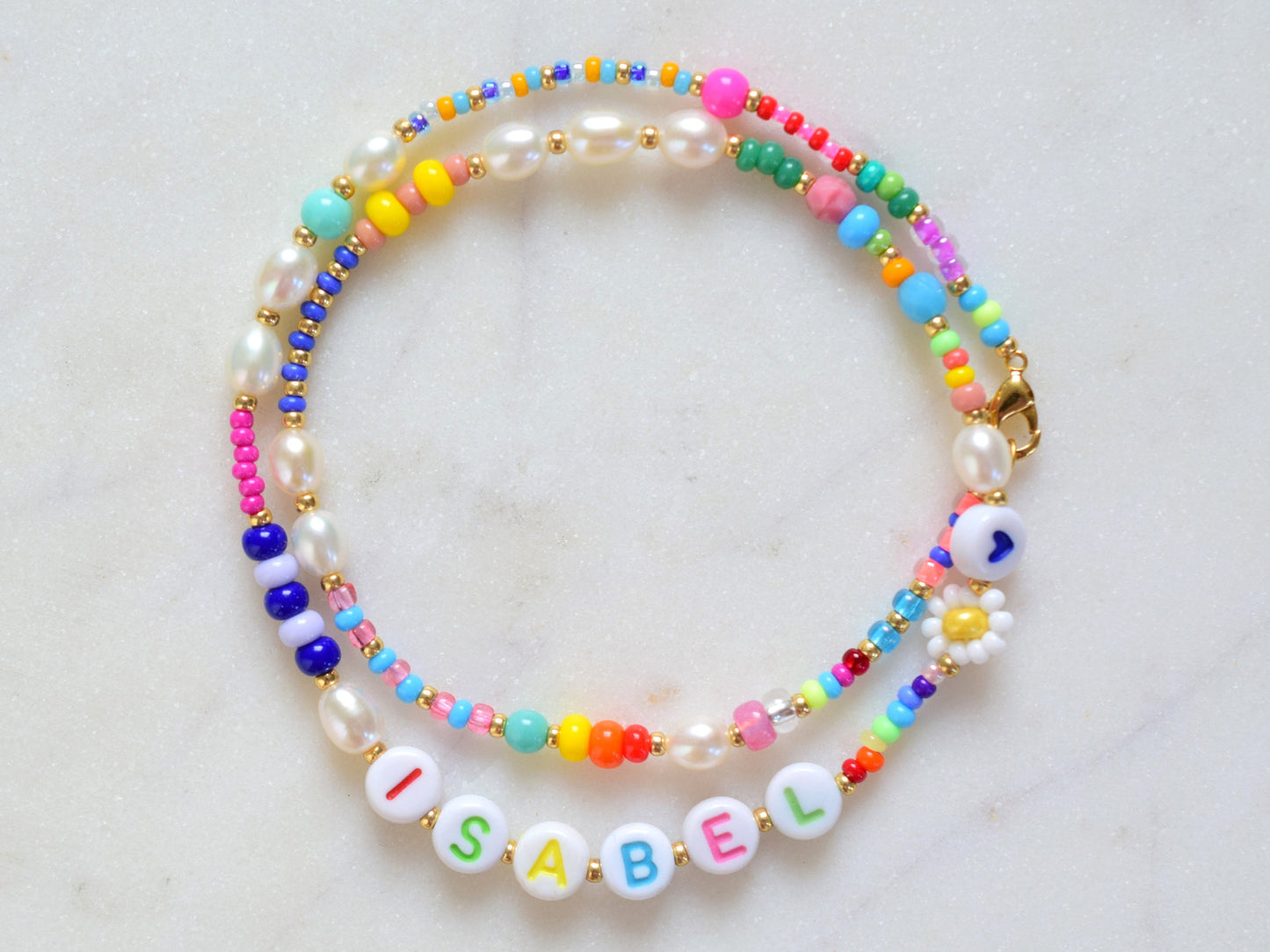 Necklace with name bead, Freshwater pearl necklace beads, Colorful pearl necklace, personalised gift for girls, Birthday gift for sister