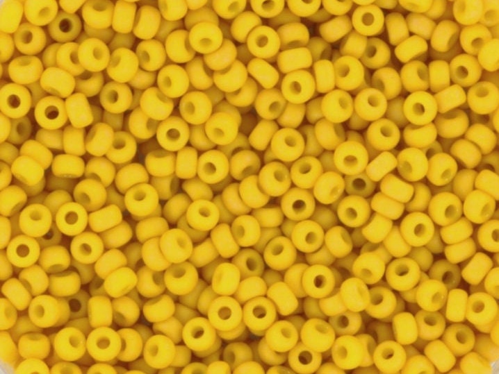 Miyuki seed beads 11/0, opaque matte canary 2311 10g, japanese beads, mustard yellow beads, size 2mm, matte yellow round rocailles