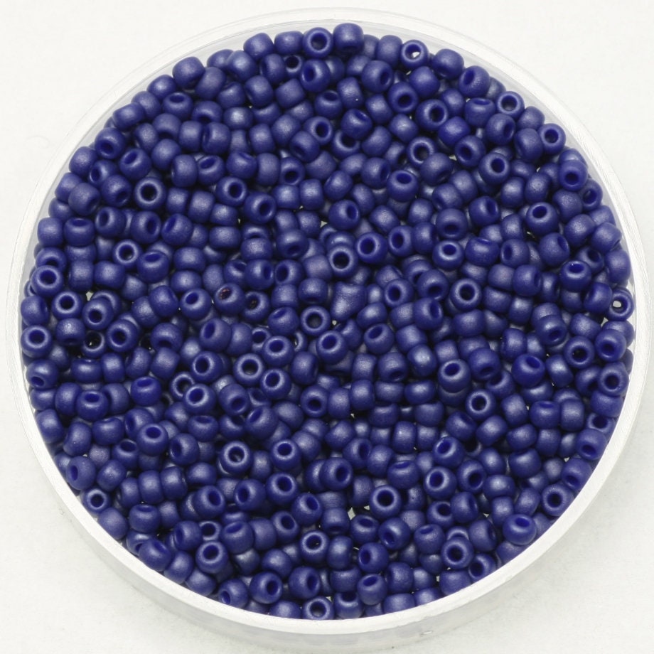 Miyuki seed beads 11/0, opaque matte luster cobalt 2075 10g, japanese beads, dark blue beads, size 11/0 2mm, blue round rocailles