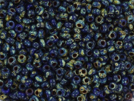 Miyuki seed beads 11/0, opaque picasso cobalt 4518 10g, Miyuki picasso dark blue, japanese beads, 2mm small beads, marbled blue seed beads