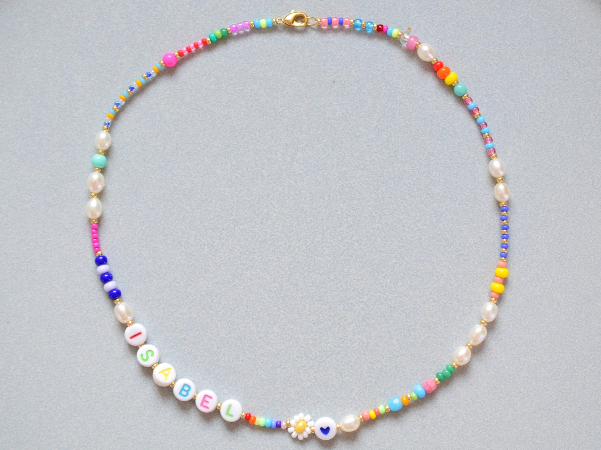 Necklace with name bead, Freshwater pearl necklace beads, Colorful pearl necklace, personalised gift for girls, Birthday gift for sister