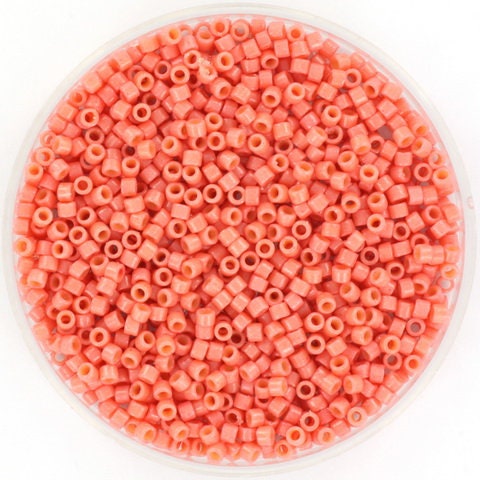 Miyuki Delica beads duracoat opaque dyed light watermelon, 5g 11/0 DB 2114, cylindrical beads, 1.6mm beads, salmon pink beads