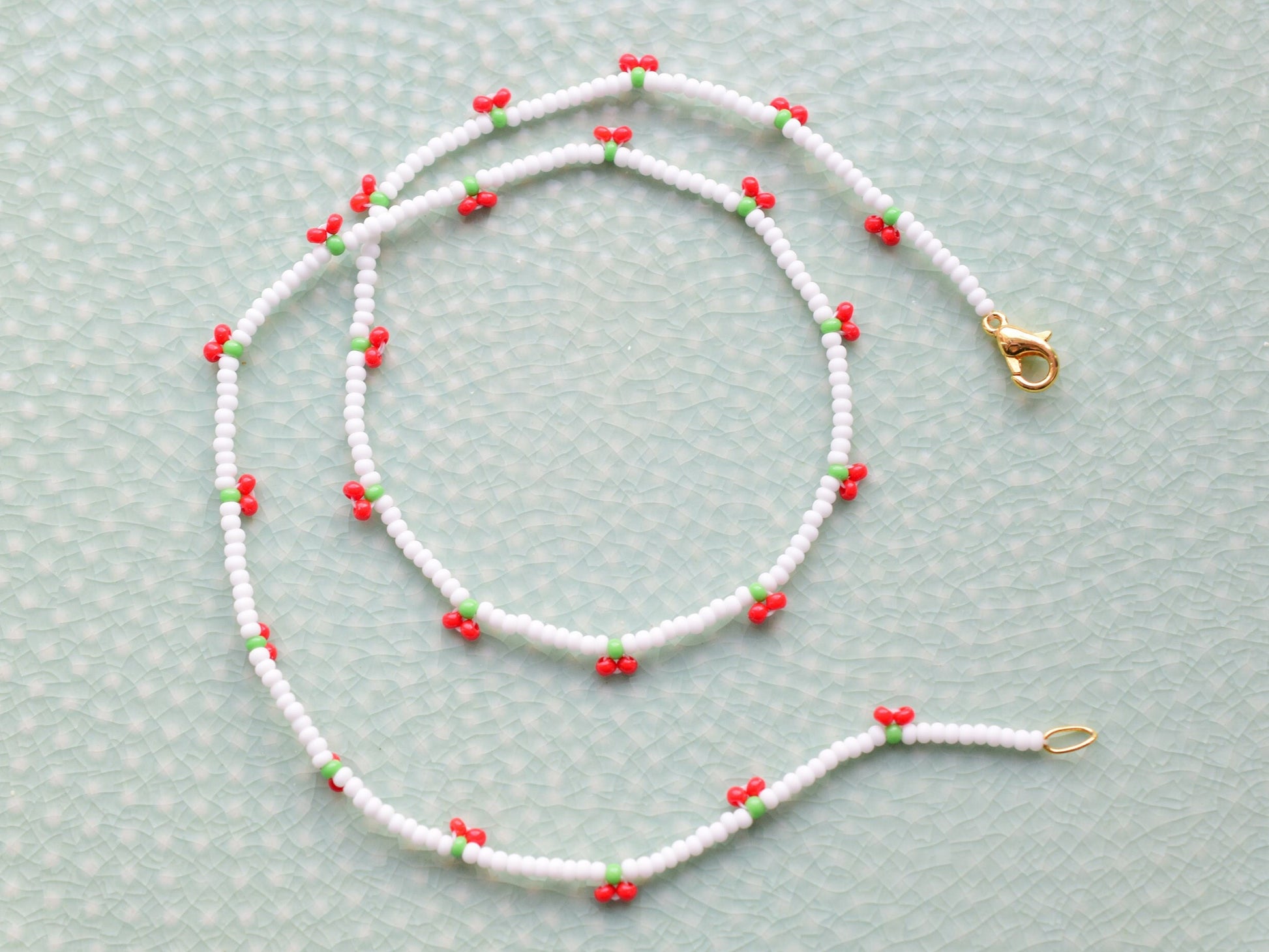 Beaded cherry necklace, colorful dainty necklace, fruit jewellery, birthday gift for niece, stocking fillers, small gifts for children