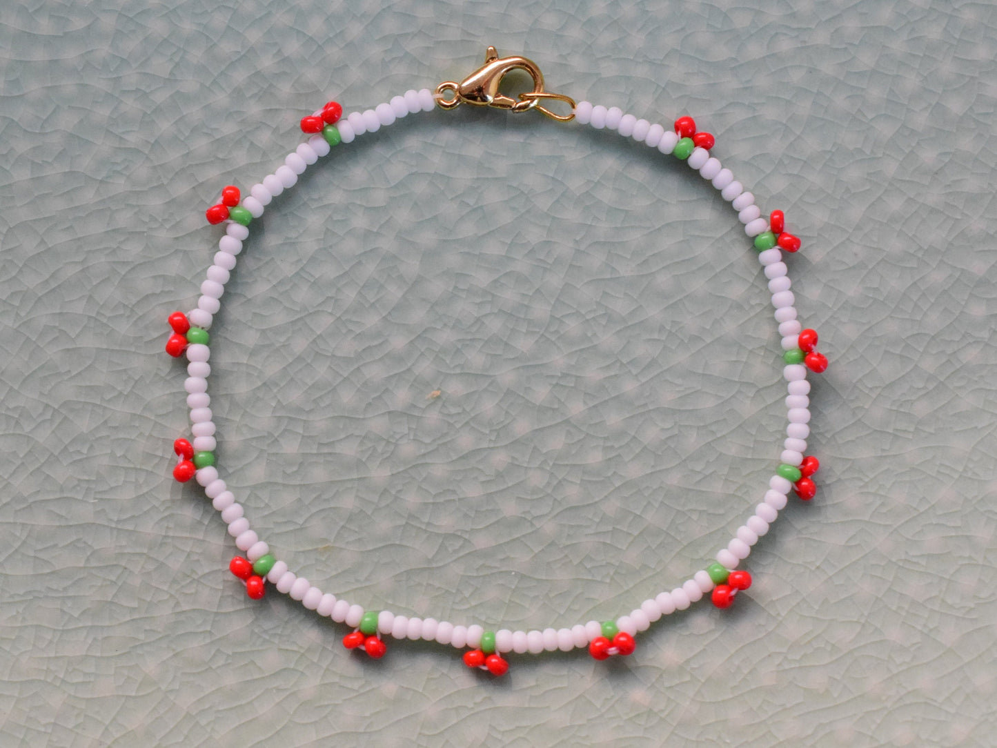 Cherry beaded bracelet, friendship bracelet, seed bead bracelet dainty, small gifts for girls, stocking fillers, Birthday gift for niece