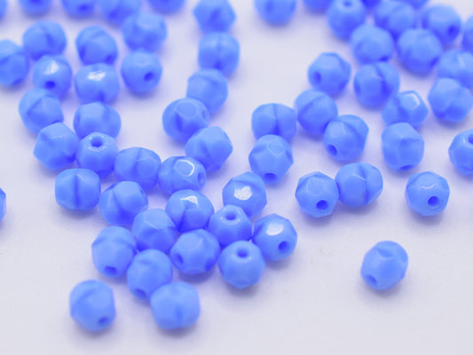 50 pieces Fire Polished beads 4mm, Opaque Sapphire Blue, Color 34010, Czech glass beads, Bohemian beads, light blue, lavender blue