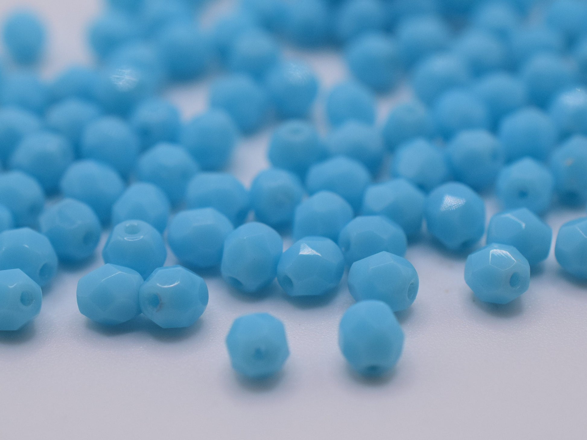 50 pieces Fire Polished beads 4mm, Opaque Sky Blue Coral, Color 63020, Czech glass beads, Bohemian beads, light blue beads, baby blue