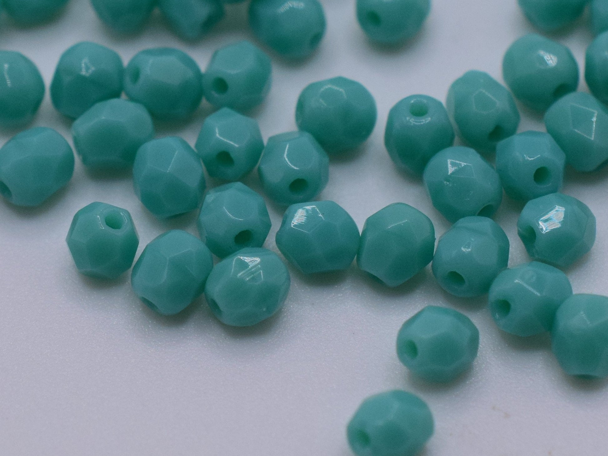 50 pieces Fire Polished beads 4mm, Opaque Turquoise, Color 63130, Czech glass beads, Bohemian beads, turquoise green beads, teal beads