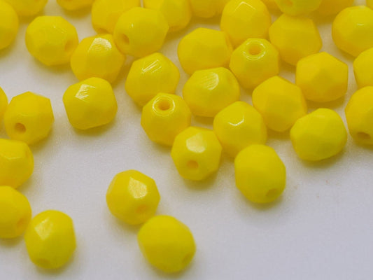 50 pieces Fire Polished beads 4mm, Opaque Yellow, Color 83120, Czech glass beads, Bohemian beads, sunny yellow, lemon yellow