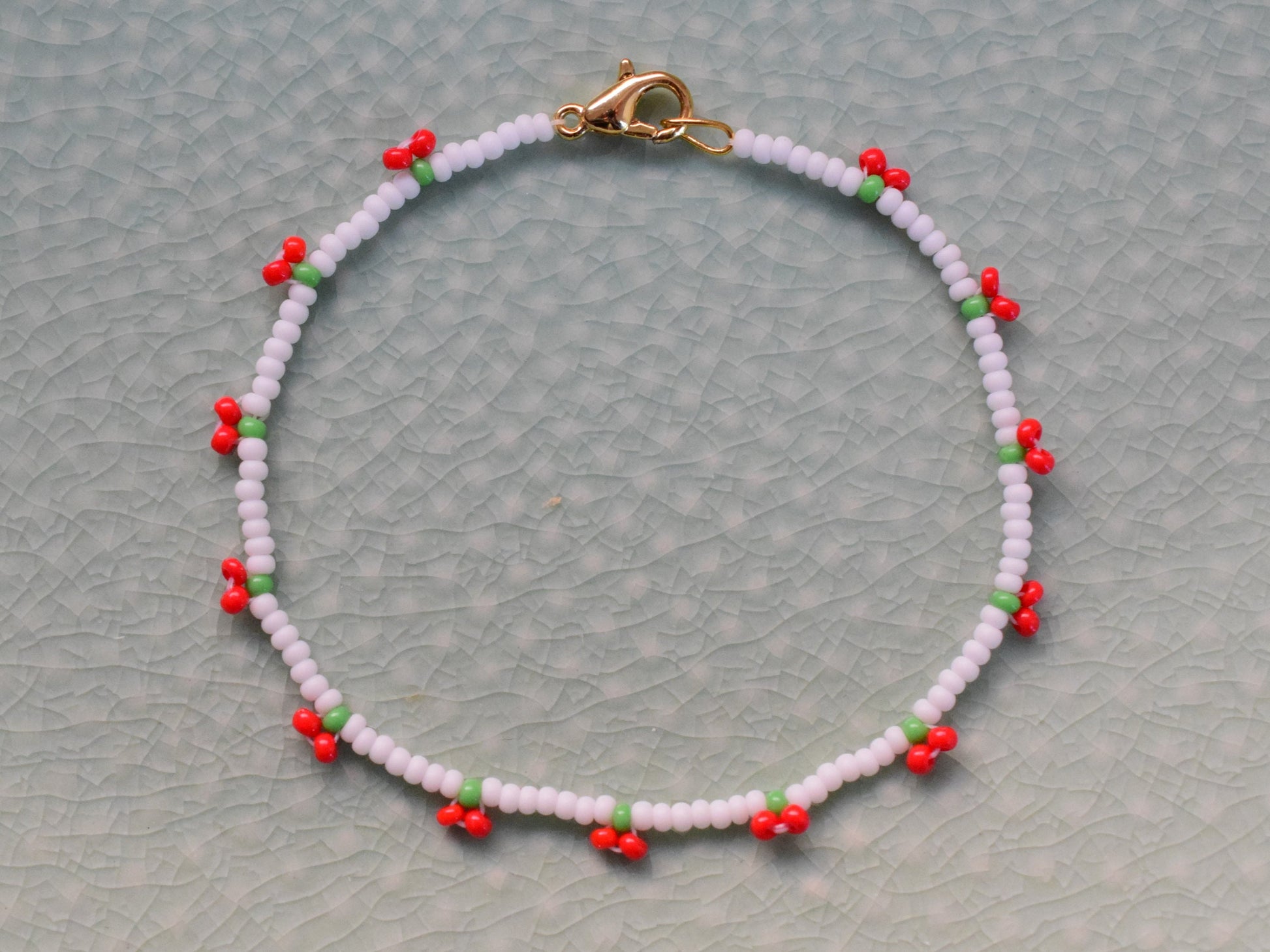 Cherry beaded bracelet, friendship bracelet, seed bead bracelet dainty, small gifts for girls, stocking fillers, Birthday gift for niece