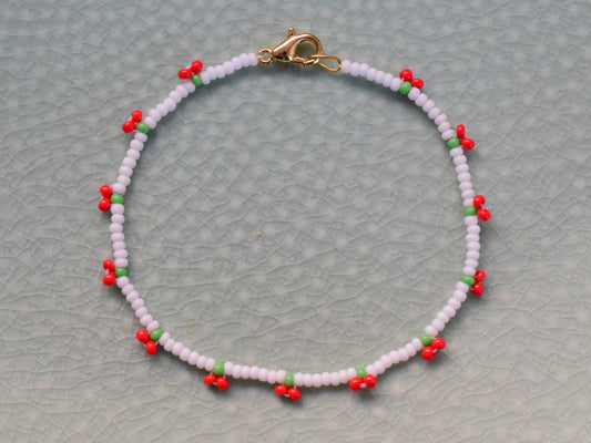 Cherry beaded bracelet, friendship bracelet, seed bead bracelet dainty, small gifts for girls, stocking fillers, Birthday gift for niece