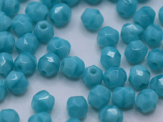 50 pieces Fire Polished beads 4mm, Opaque Azure Turquoise, Color 54220, Czech glass beads, Bohemian beads, turquoise green beads teal