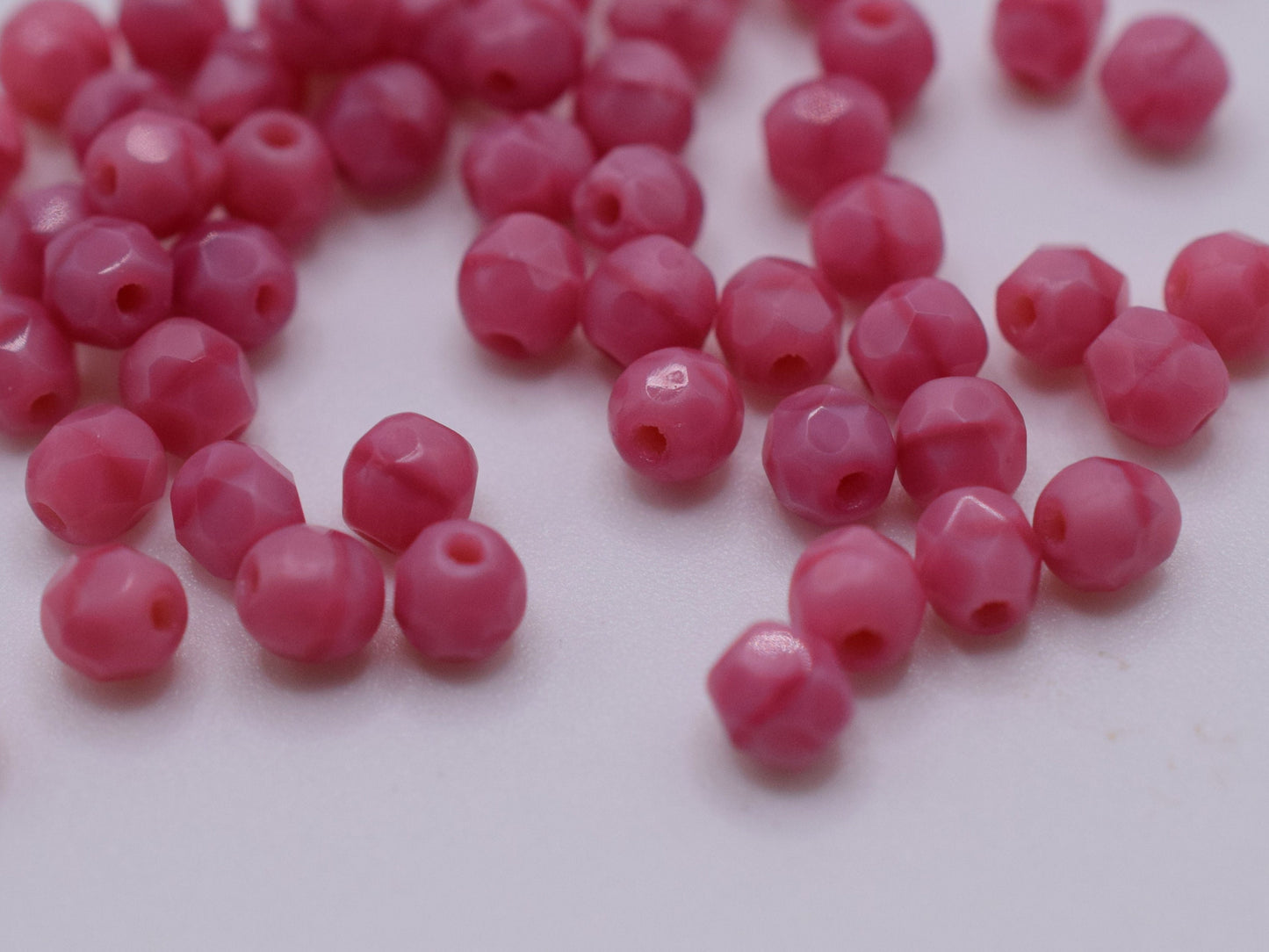 50 pieces Fire Polished beads 4mm, Opaque Pink Coral, Color 74020, Czech glass beads, Bohemian beads, dark pink beads, carnation pink