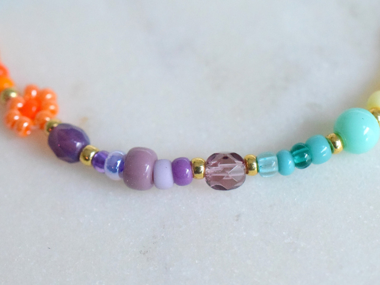 Rainbow bracelet beaded, colorful bracelet, flower bracelet, friendship bracelet, birthday gift for girlfriend, Valentine bracelet gift